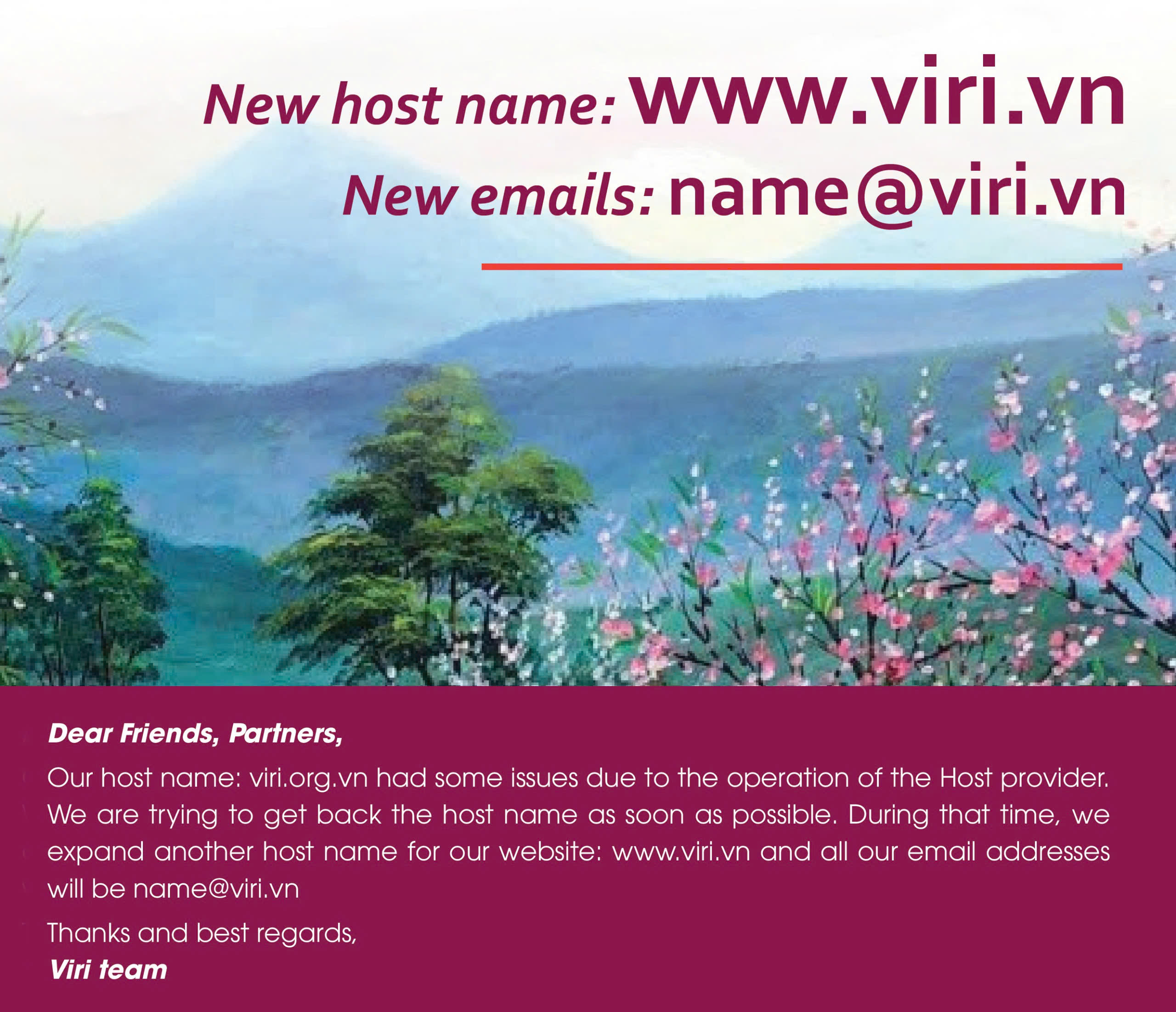 Website và email mới của VIRI